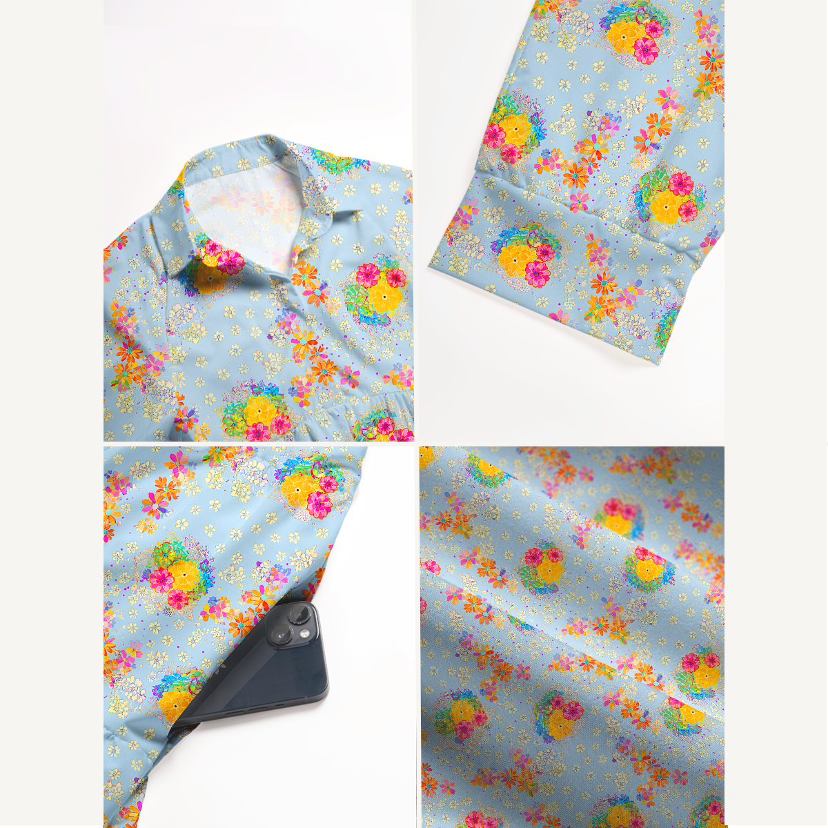 Sky Garden Blossoms Print Midi Dress For Women With Pockets