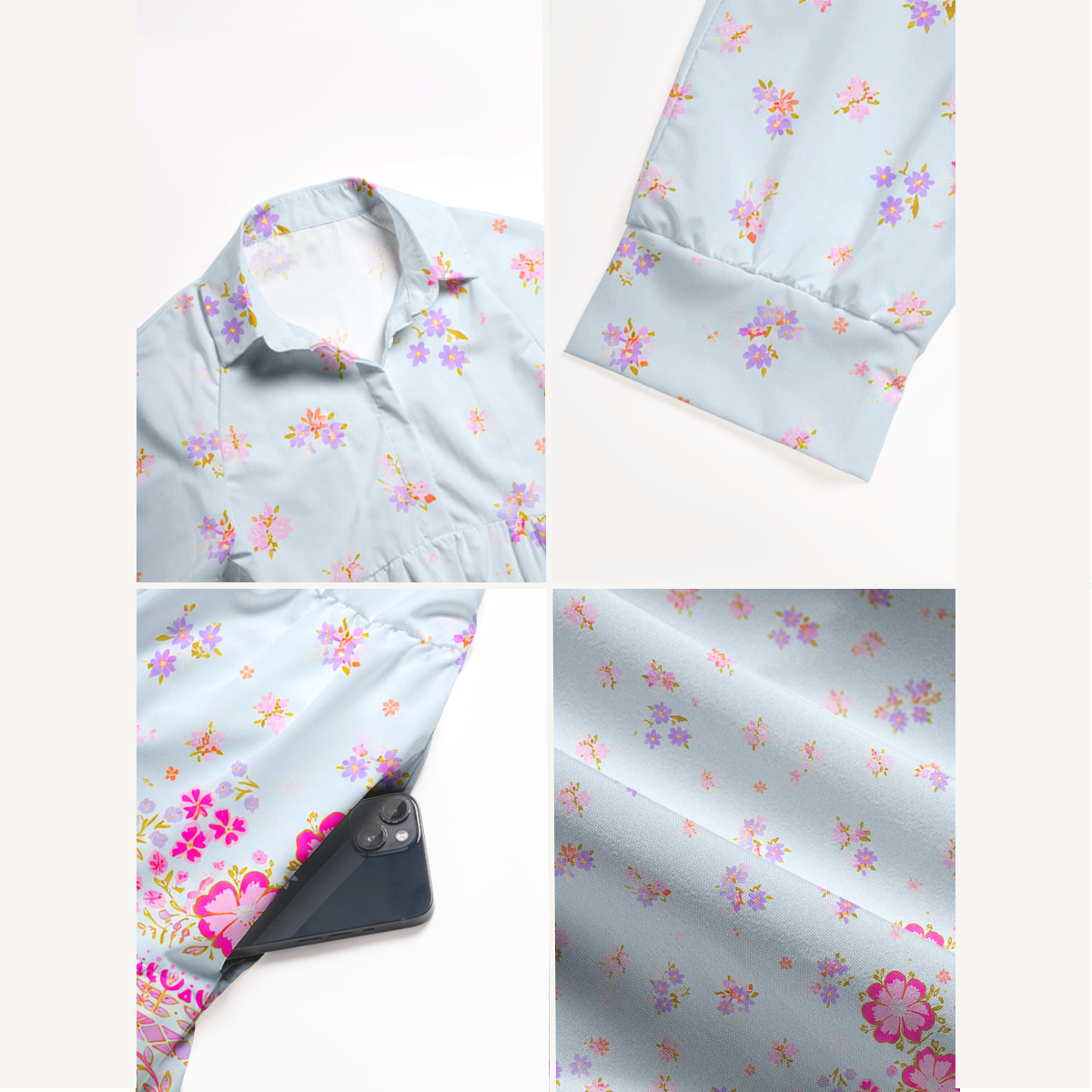 Pink Petal Cascade Print Midi Dress For Women With Pockets