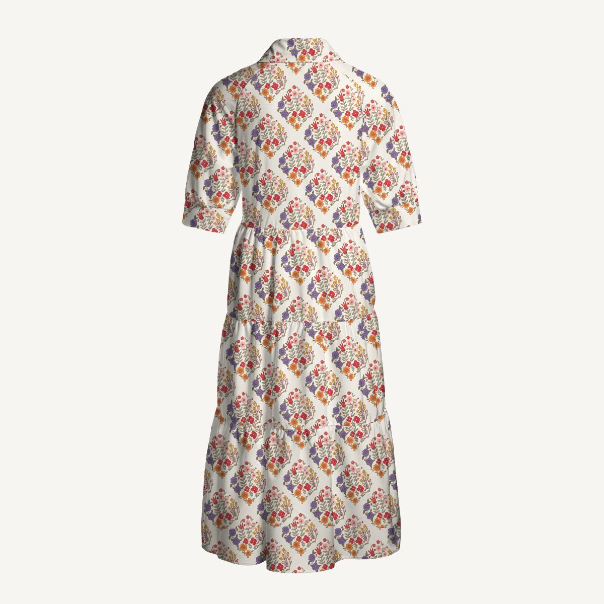 Autumn Posy Lattice Print Midi Dress For Women With Pockets