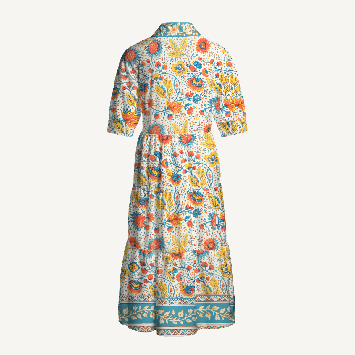 Moroccan Garden Pattern Print Midi Dress For Women With Pockets