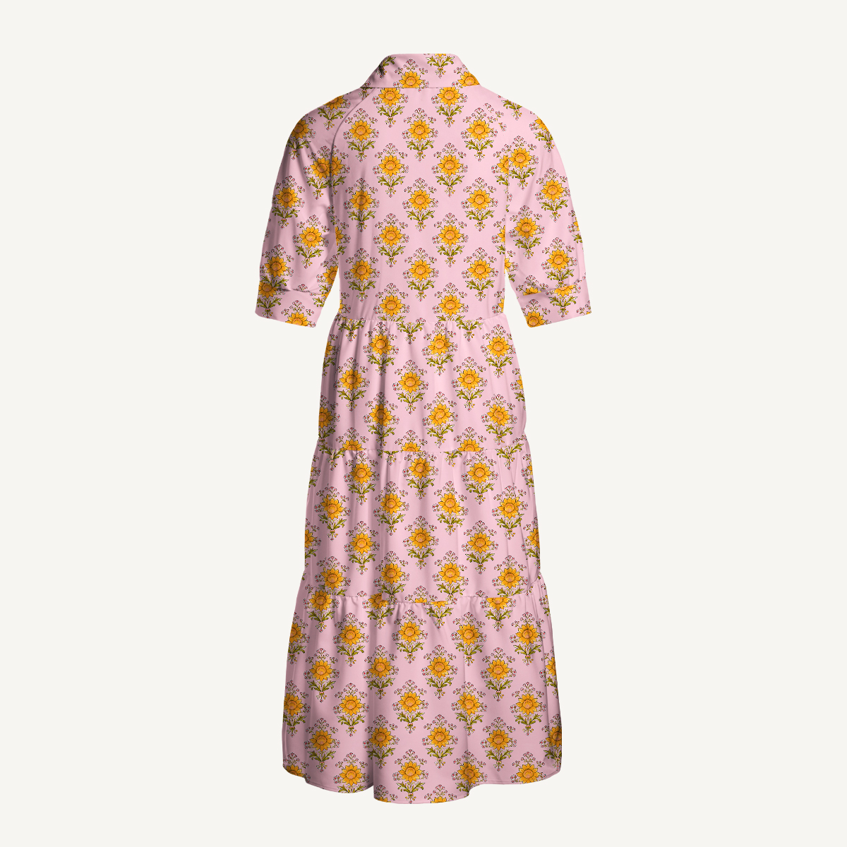 Pink Meadow Bloom Elbow-Length Sleeve Midi Dress With Pockets