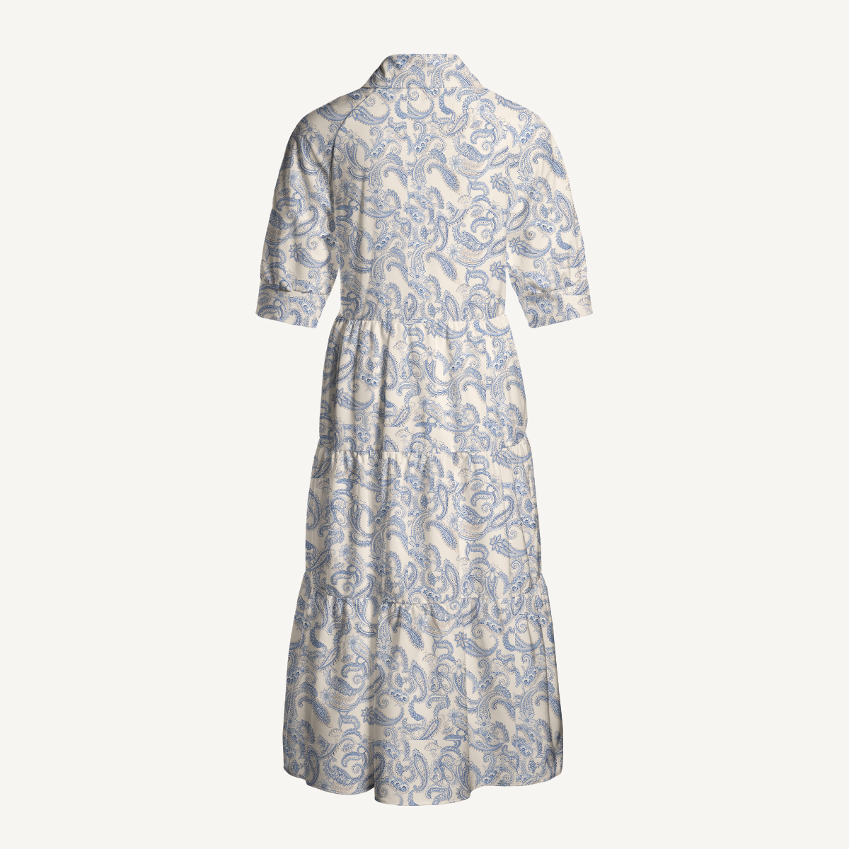 Blue Vintage Paisley Elbow-Length Sleeve Midi Dress With Pockets