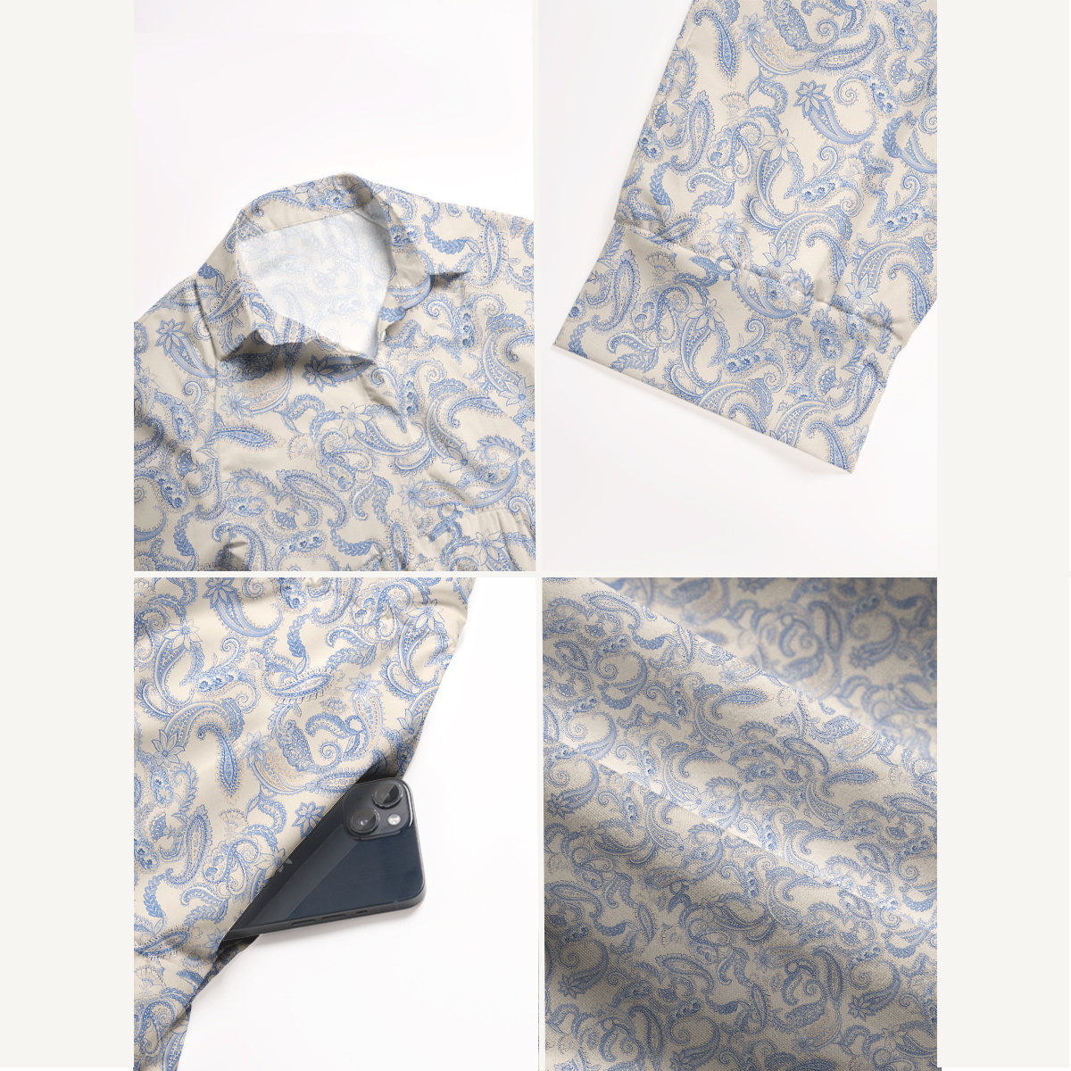 Blue Vintage Paisley Elbow-Length Sleeve Midi Dress With Pockets