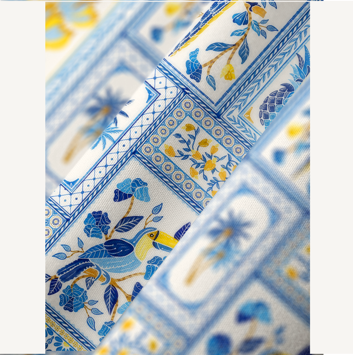 Blue Tropical Tile Kimono Sleeve Kaftan Dress