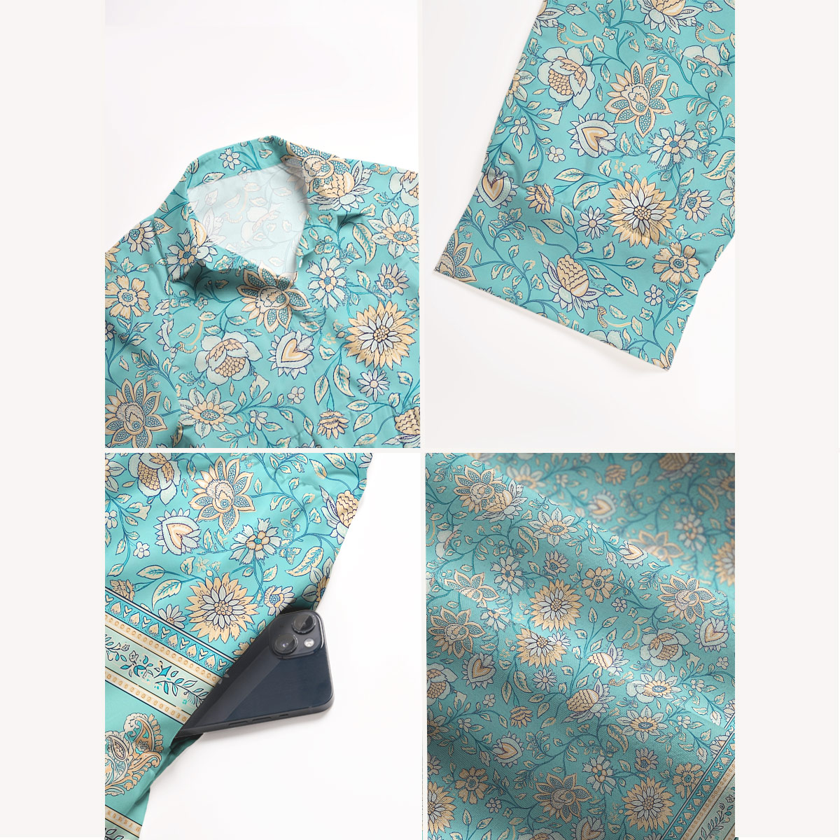 Turquoise Garden Paisley Midi Dress For Women With Pockets
