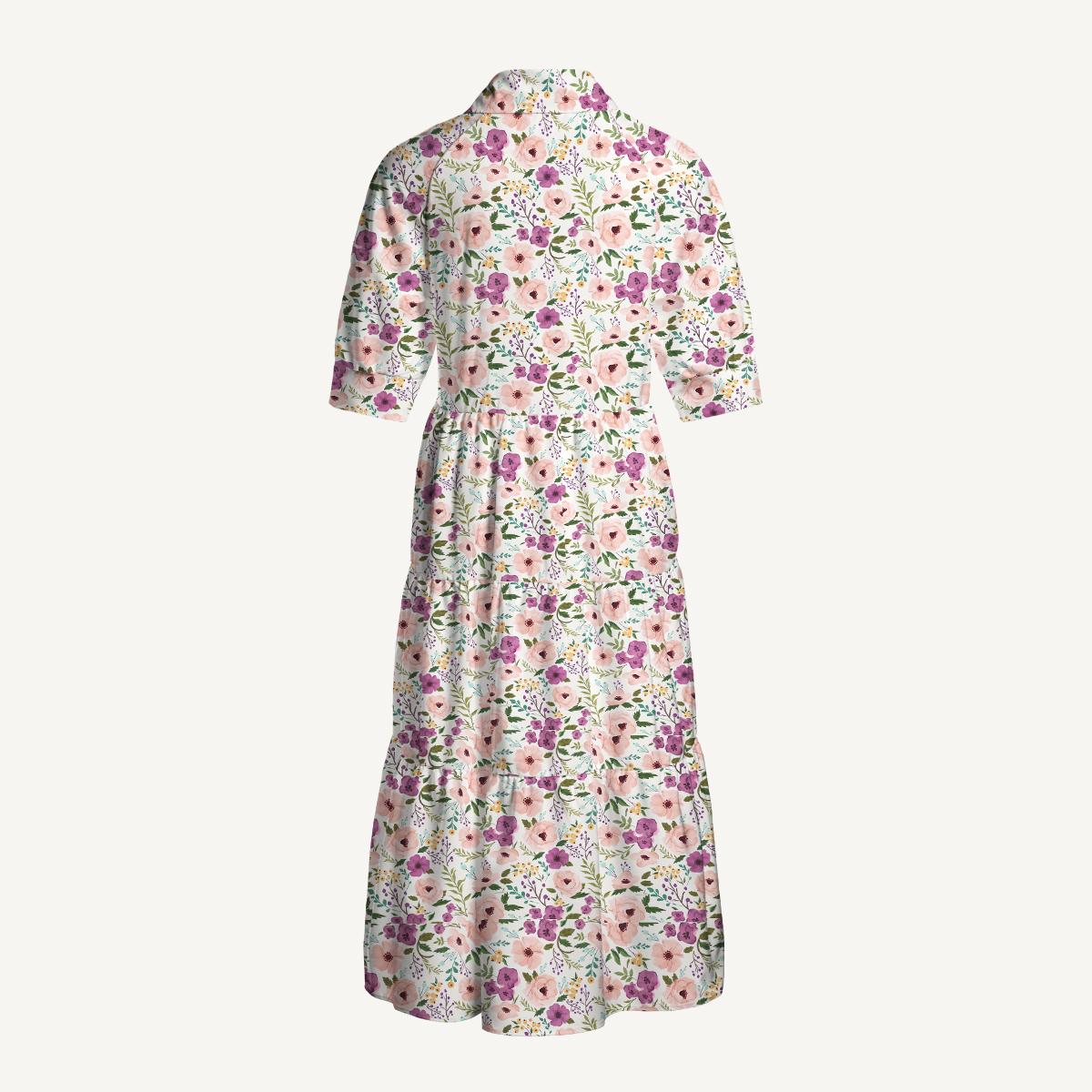Pink and Purple Wildflower Elbow-Length Sleeve Womens Mini Dress With Pockets