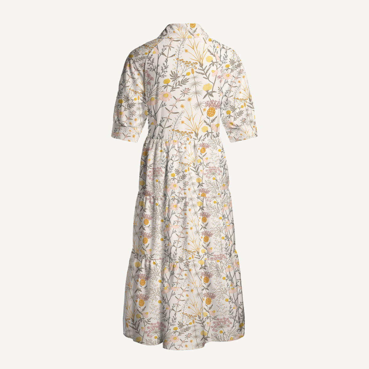 Yellow Wildflower Meadow Print Elbow-Length Sleeve Women Maxi Dress With Pockets