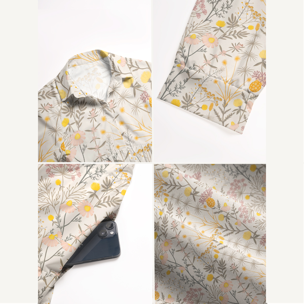 Yellow Wildflower Meadow Print Elbow-Length Sleeve Women Maxi Dress With Pockets