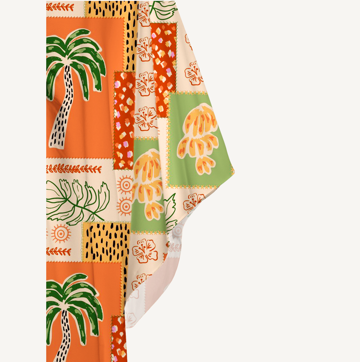 Boho Palm & Hibiscus Print Kimono Sleeve Kaftan Dress