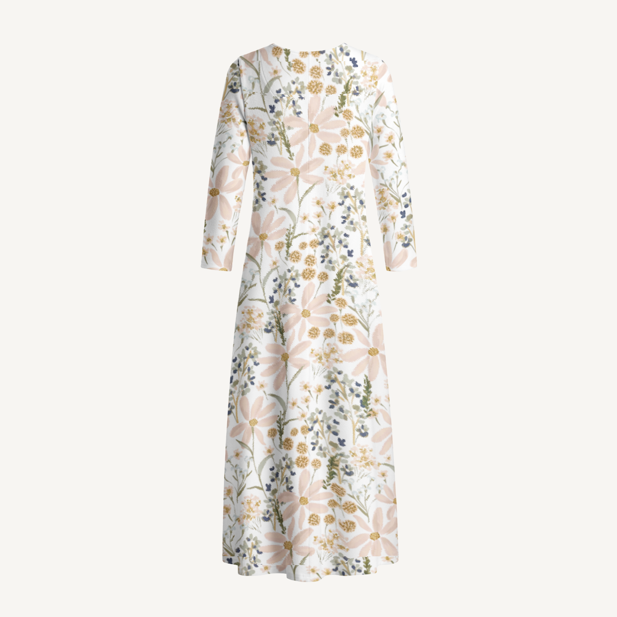 Soft Meadow Blossom Print Soft-Touch Stretch Knit Long Sleeve Maxi Dress with Pockets
