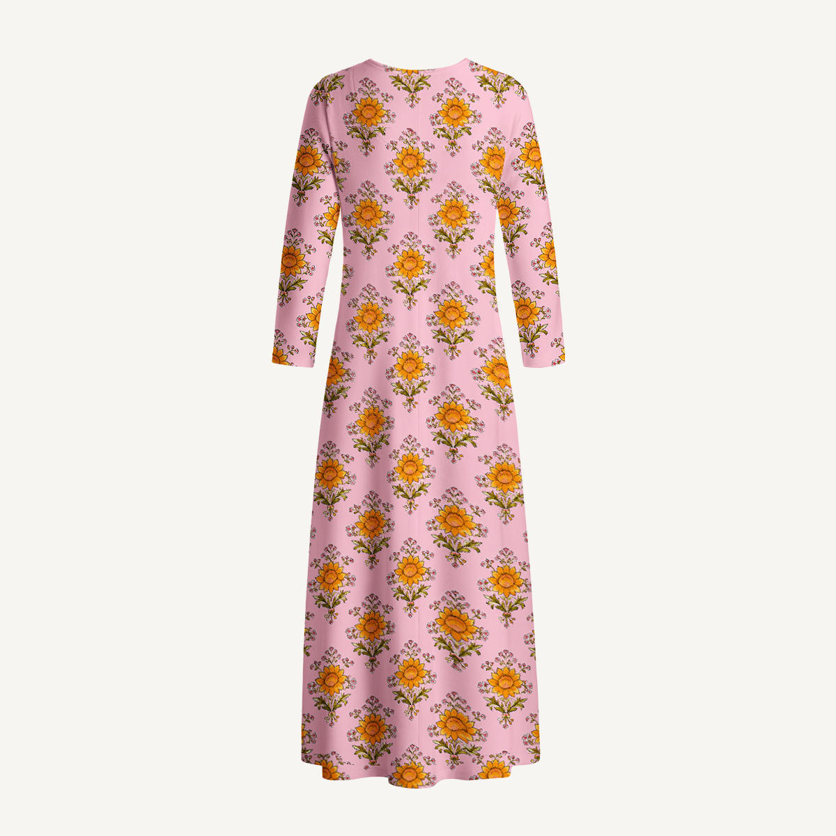 Pink Meadow Bloom Print Soft-Touch Stretch Knit Long Sleeve Maxi Dress with Pockets