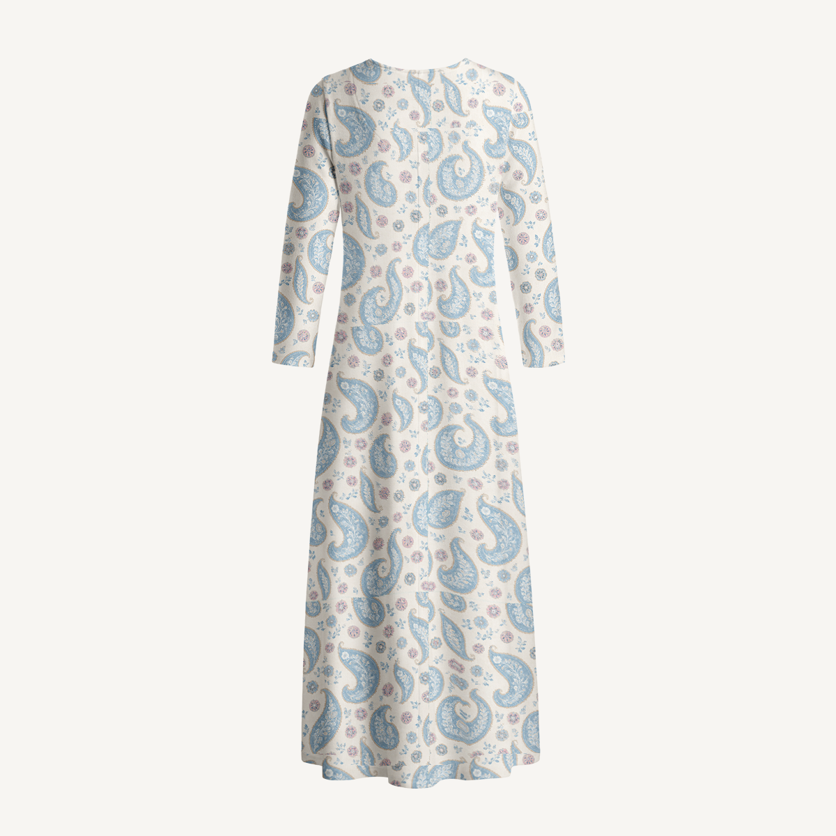 Sky Blue Paisley Bloom Print Soft-Touch Stretch Knit Long Sleeve Maxi Dress with Pockets