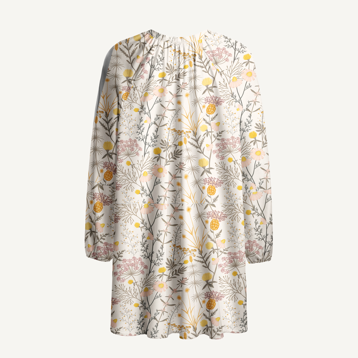 Yellow Wildflower Meadow Print Long Sleeve Mini Dress