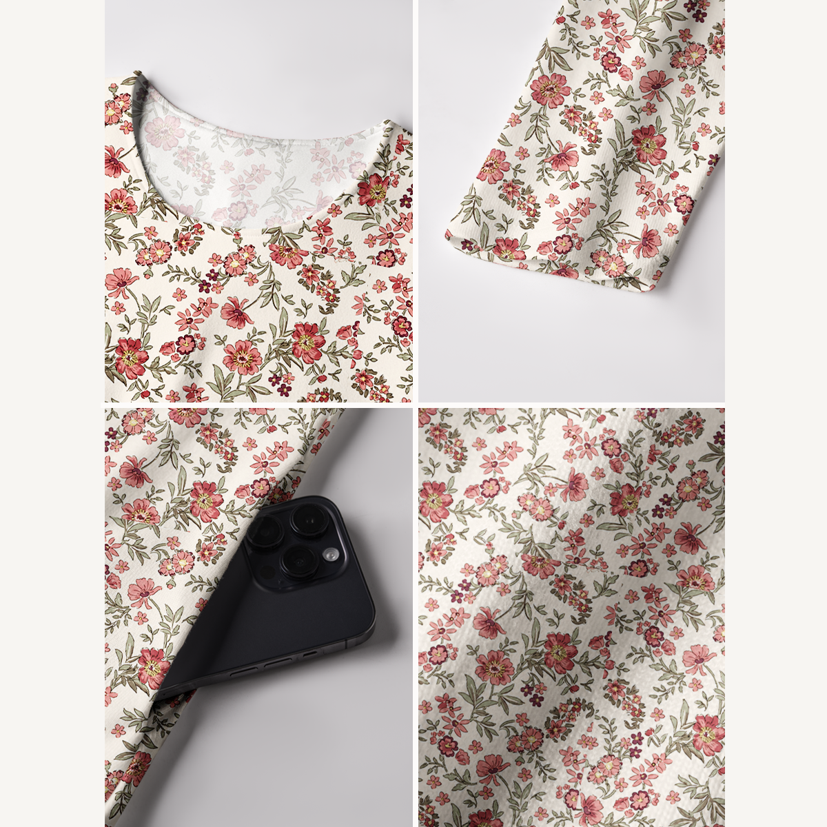 Pink Wildflower Meadow Print Soft-Touch Stretch Knit Long Sleeve Maxi Dress with Pockets