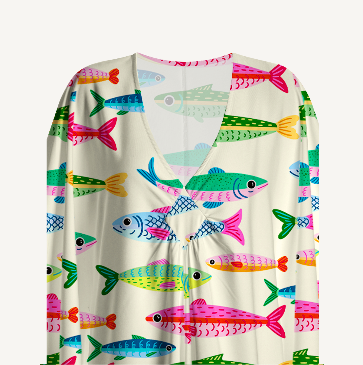 Bright Sardine Print Kimono Sleeve Kaftan Dress