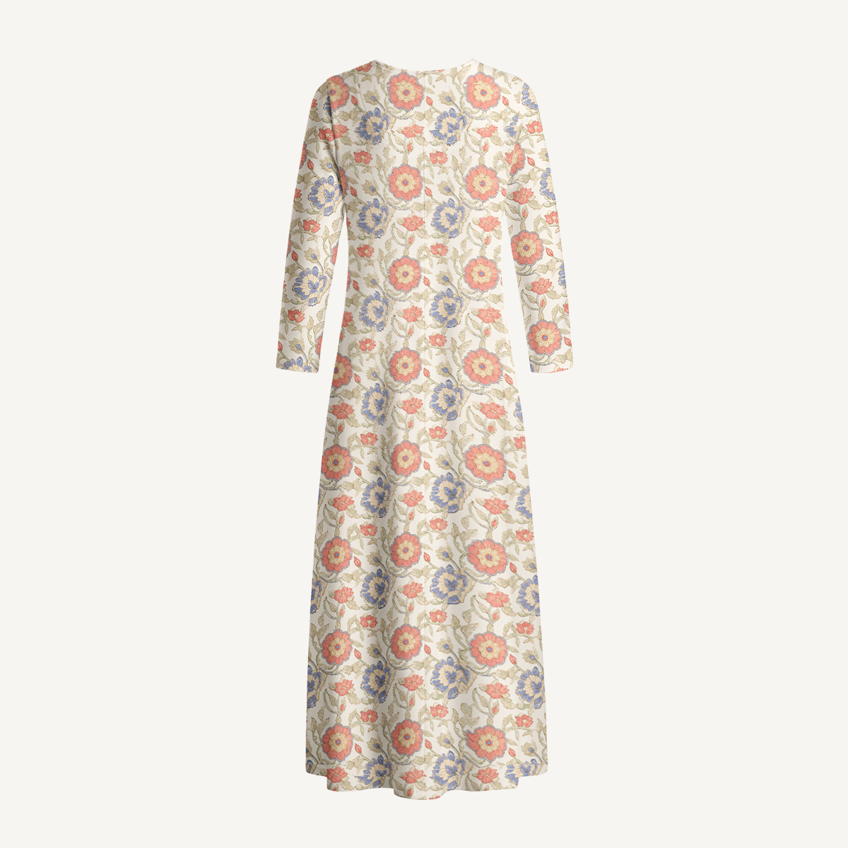 Coral Garden Floral Print Soft-Touch Stretch Knit Long Sleeve Maxi Dress with Pockets