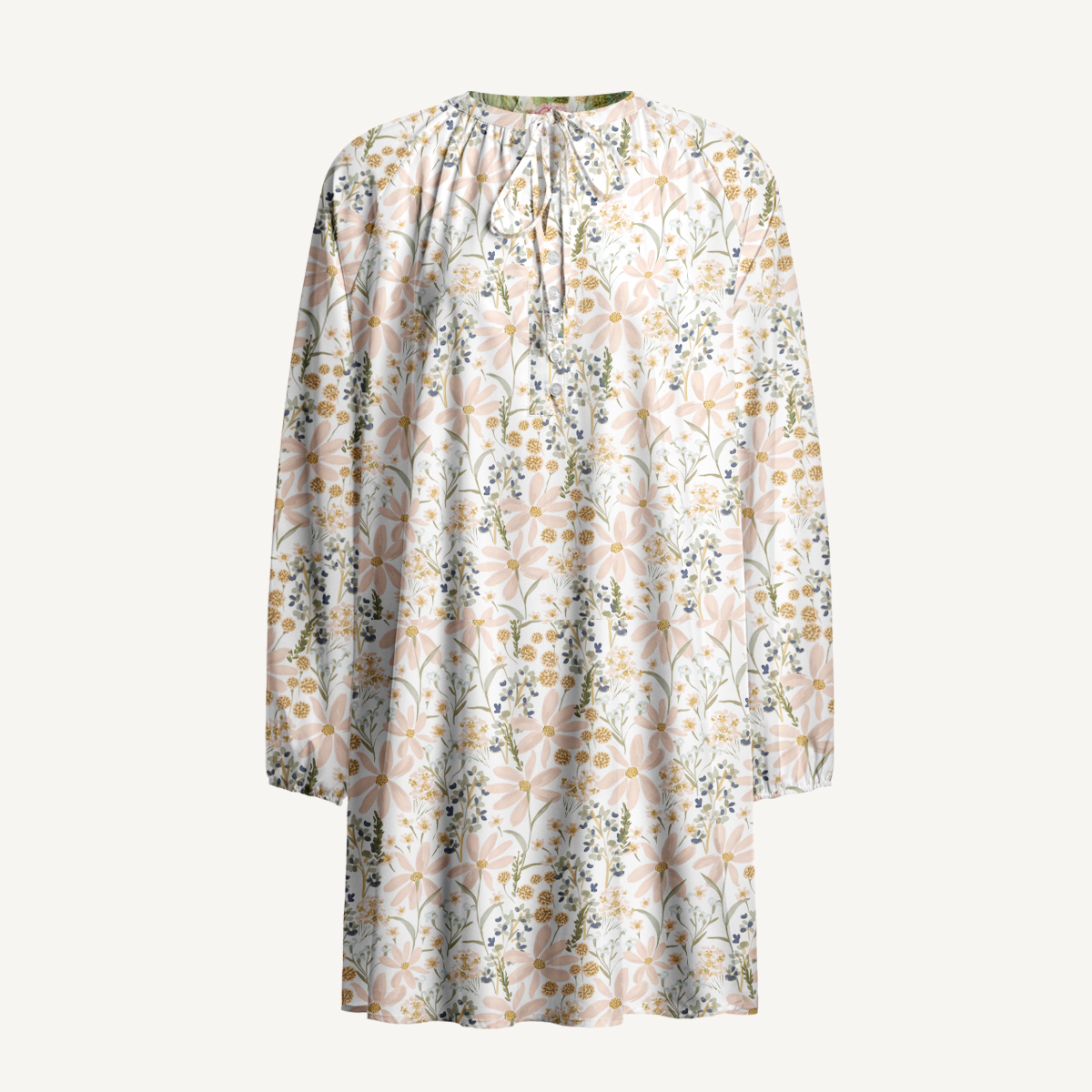 Soft Meadow Blossom Tie‑Neck Mini Dress
