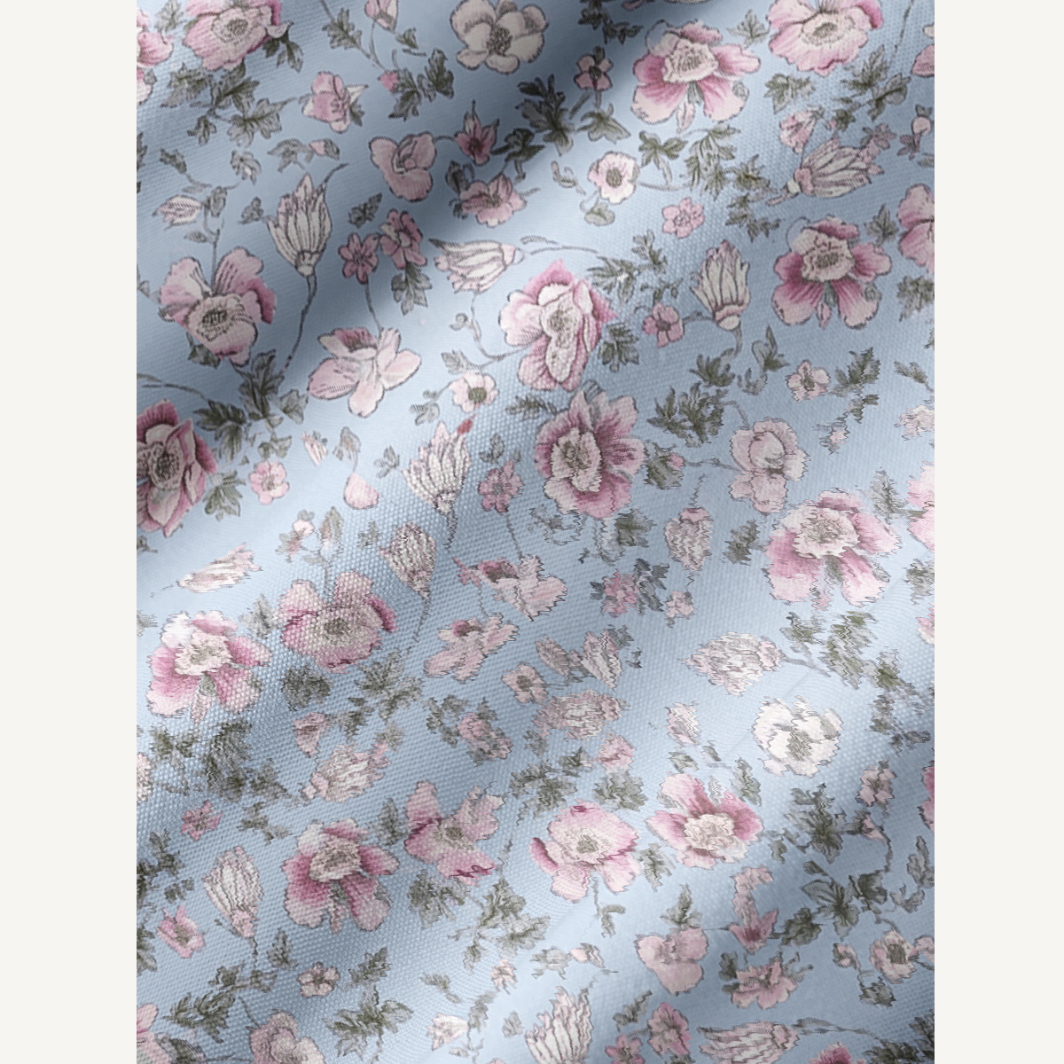 Blue Cherry Blossom Floral Tie‑Neck Long Sleeve Mini Dress