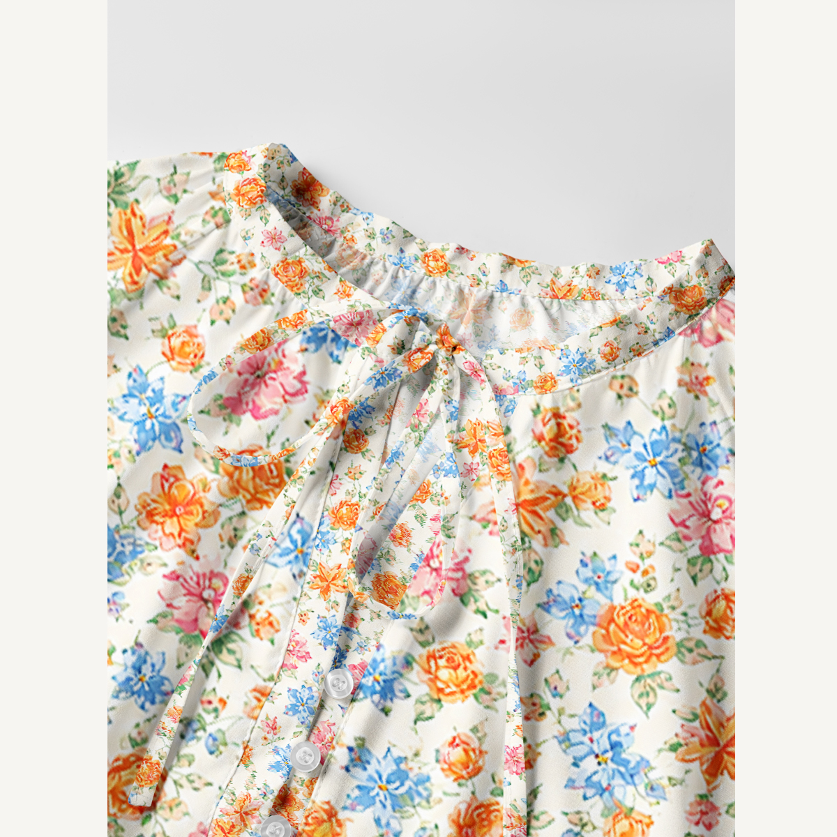 Wildflower Cottage Garden Tie‑Neck Mini Dress