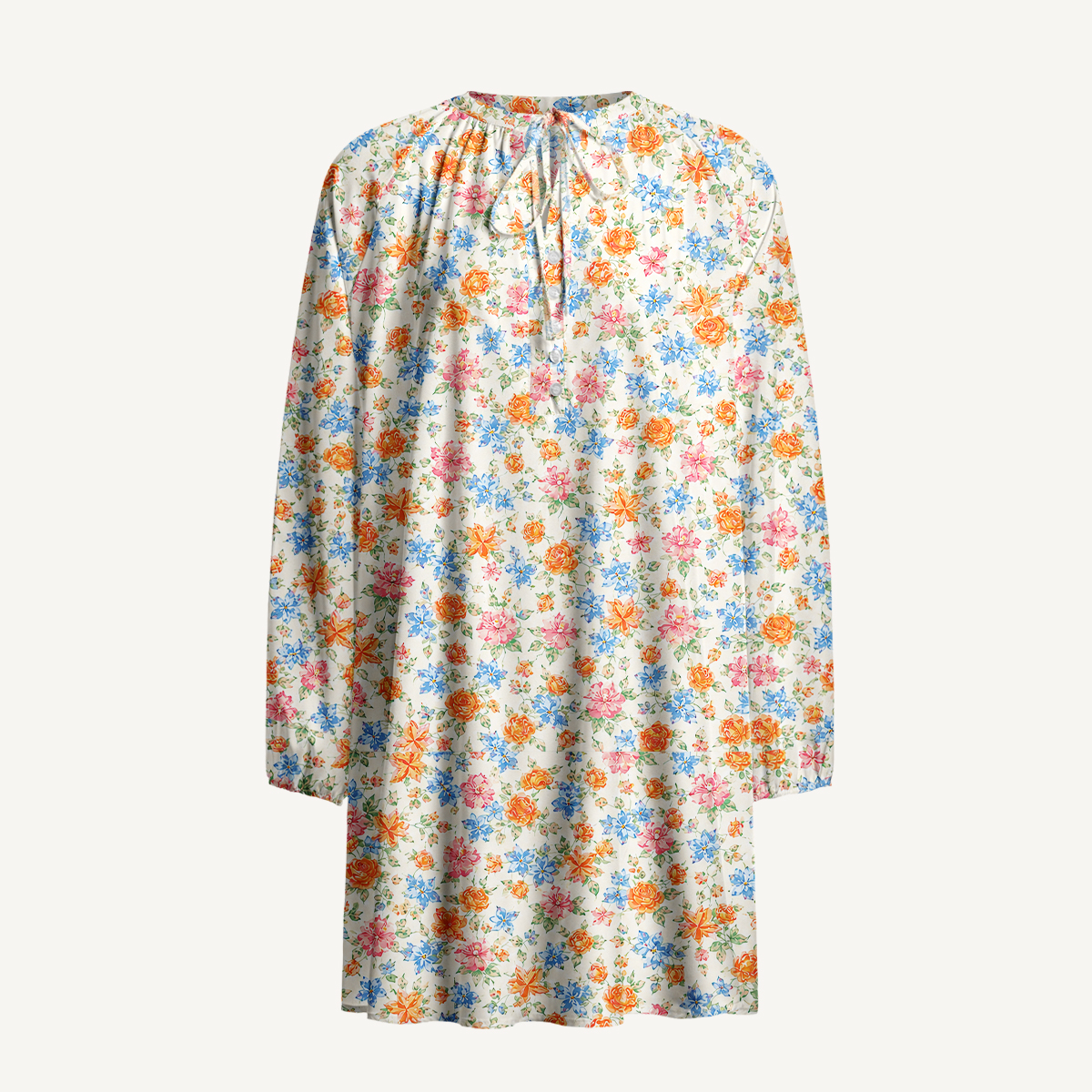Wildflower Cottage Garden Tie‑Neck Mini Dress