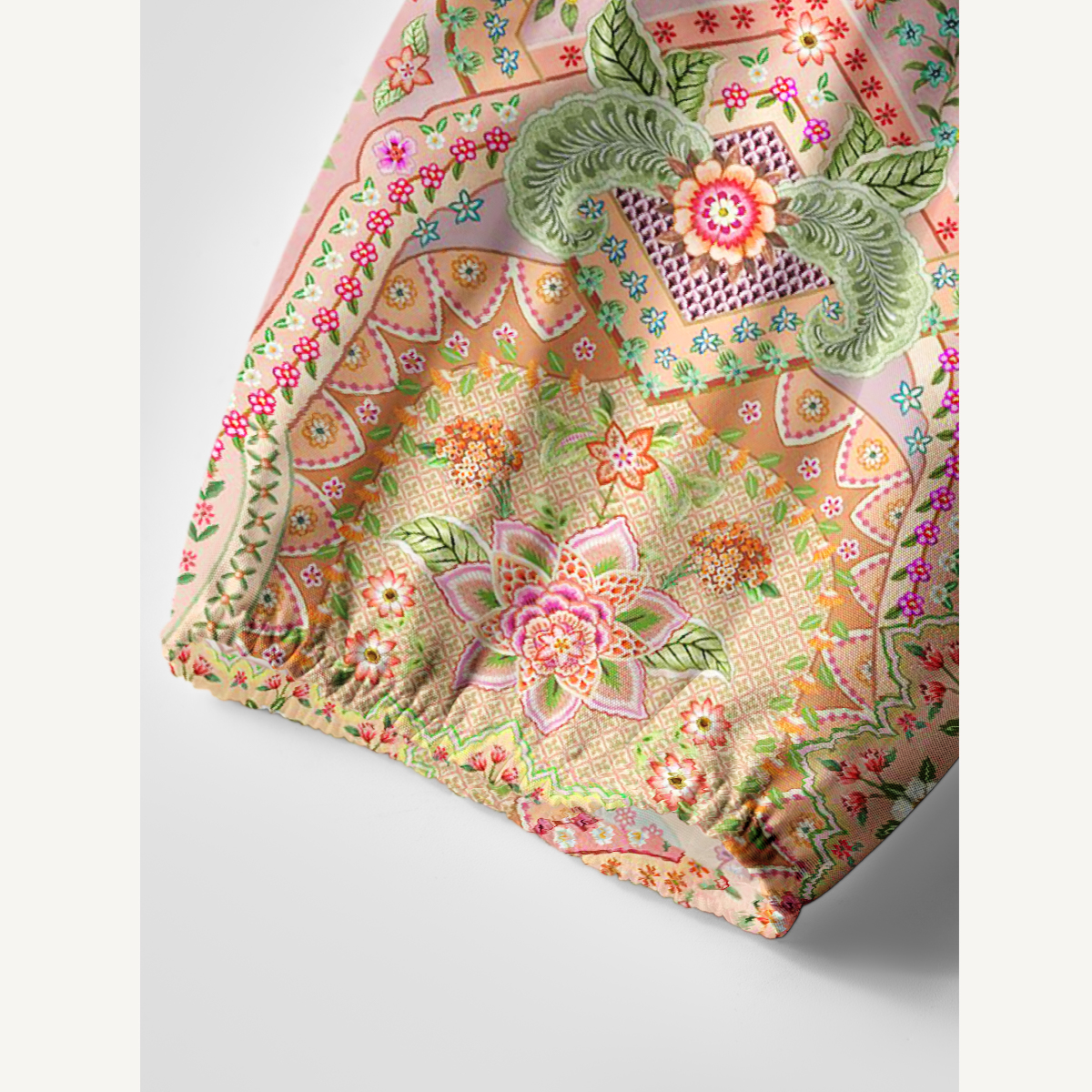 Patchwork Mandala Floral Tie‑Neck Mini Dress For Women