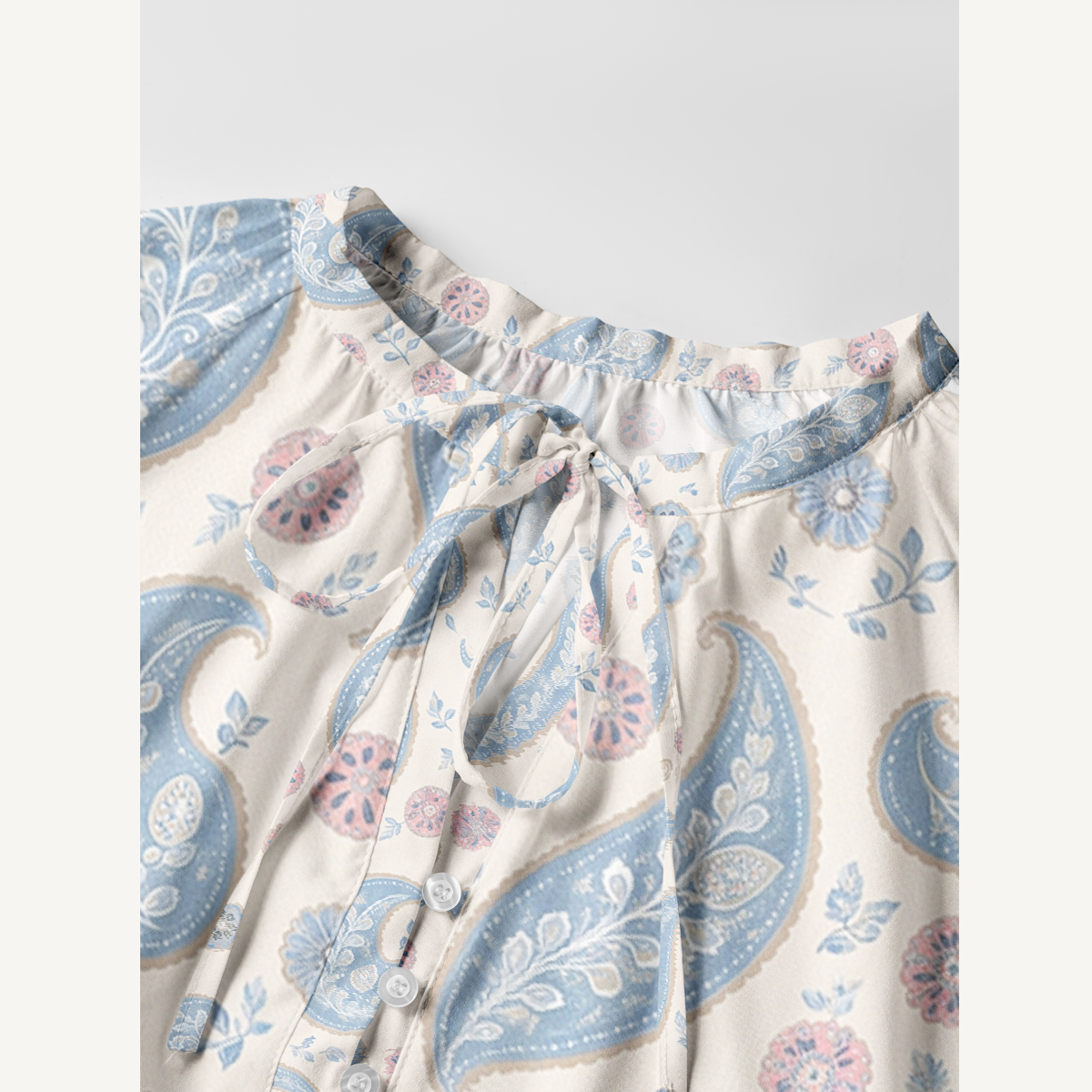 Sky Blue Paisley Bloom Long Sleeve Mini Dress For Women