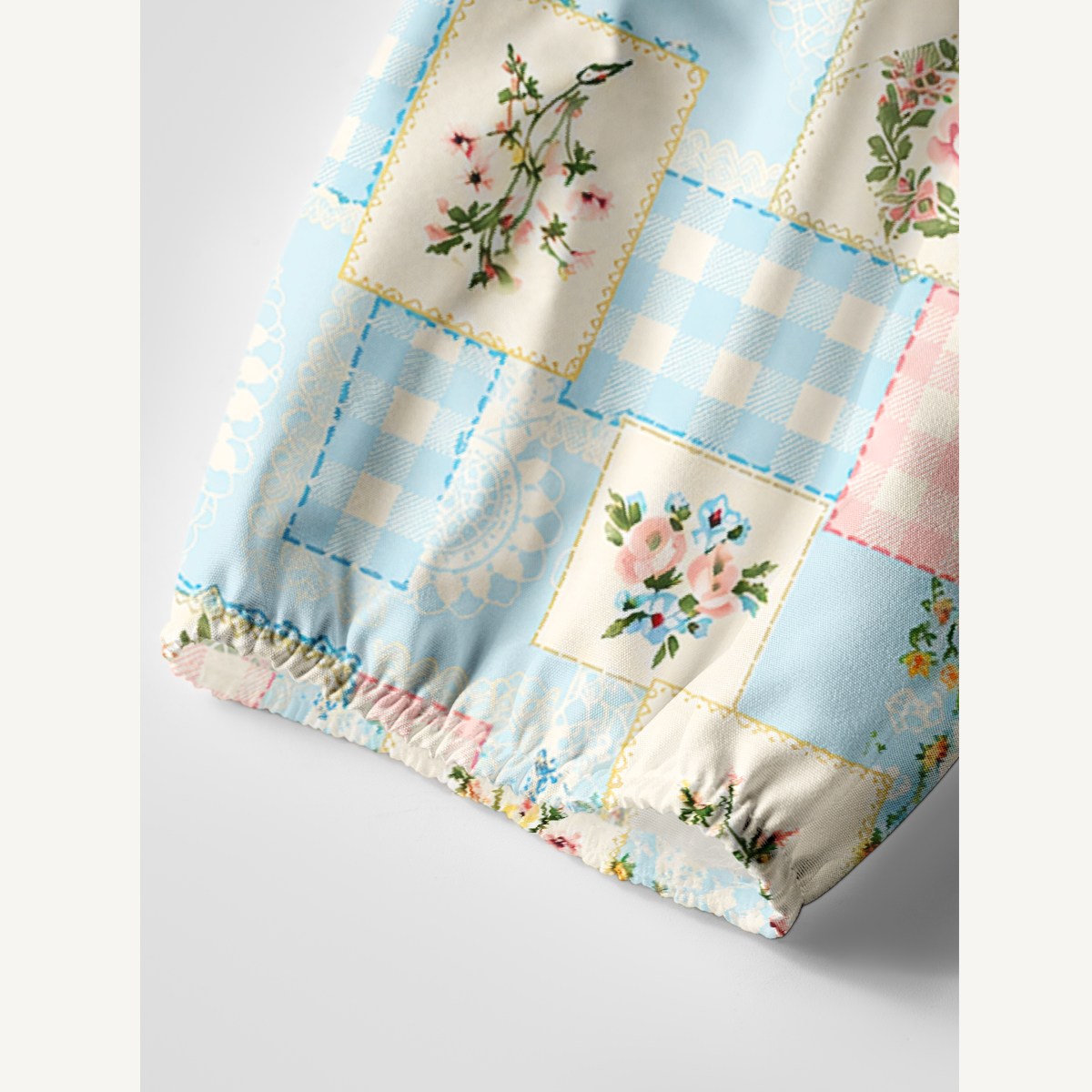 Blue Cottage Patchwork Floral Long Sleeve Mini Dress