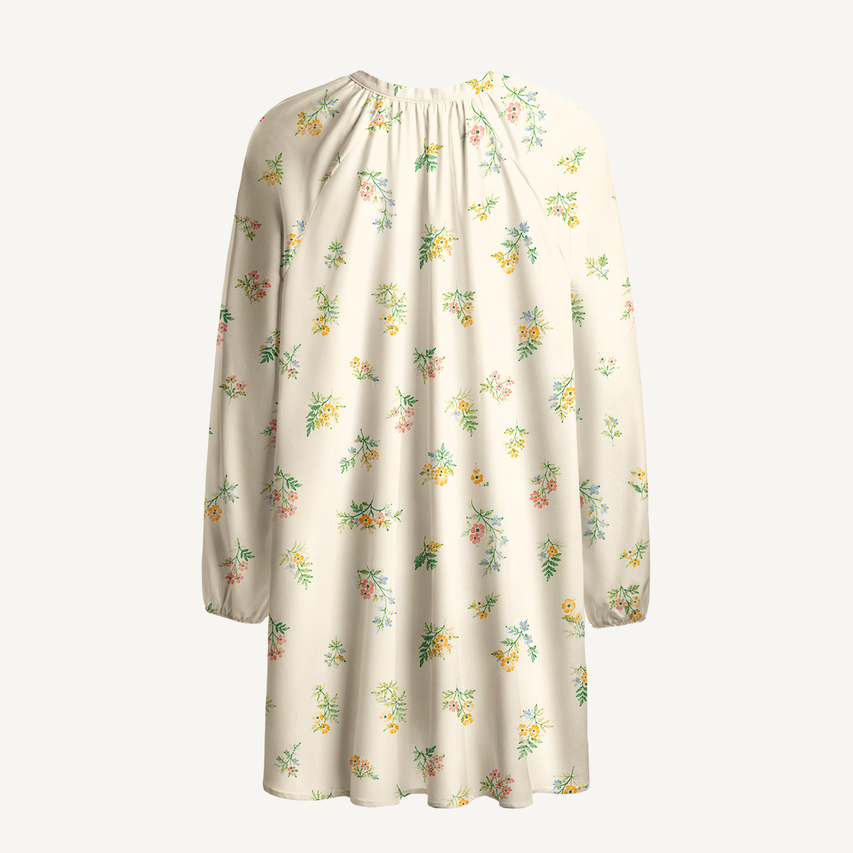 Whispering Wildflower Field Tie‑Neck Long Sleeve Mini Dress