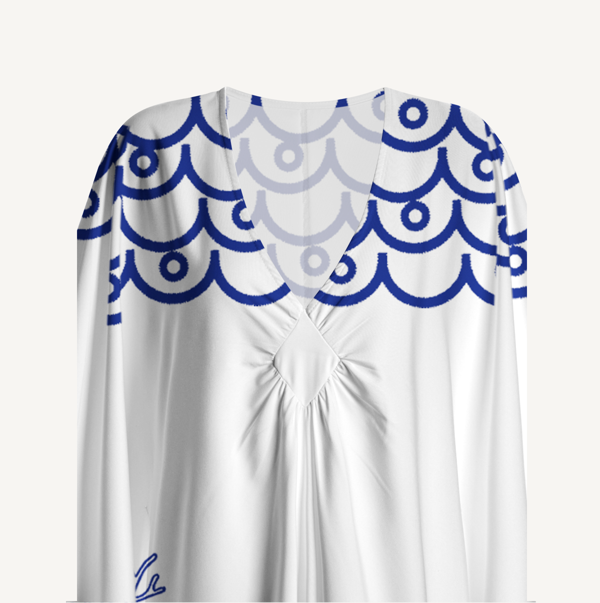 Coastal Nautical Starfish Print Kimono Sleeve Kaftan Dress