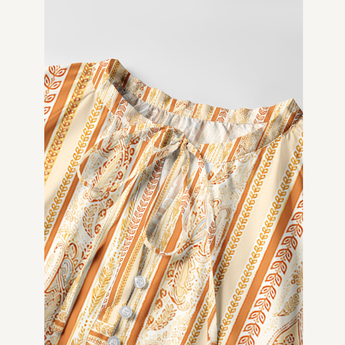 Orange Ethnic Inspired Botanical Stripe Long Sleeve Mini Dress