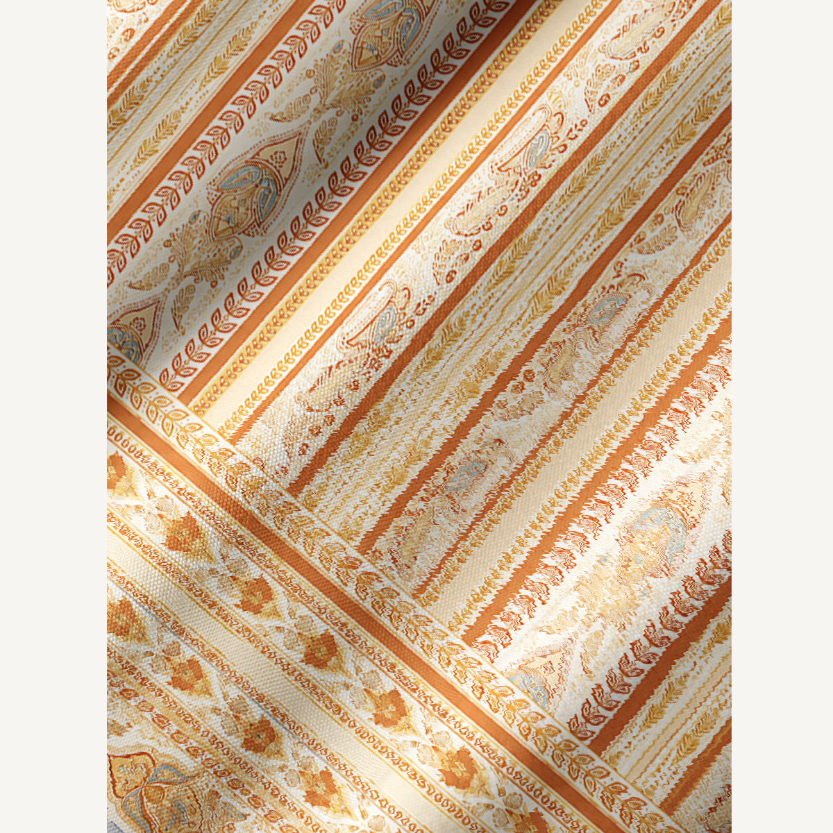 Orange Ethnic Inspired Botanical Stripe Long Sleeve Mini Dress