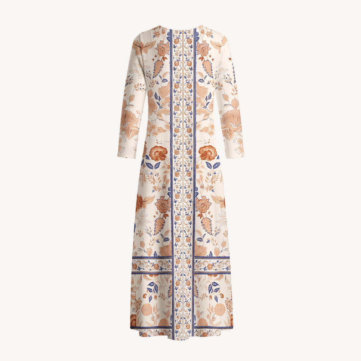 Floral Vine Print Long Sleeve Maxi Dress with Pockets