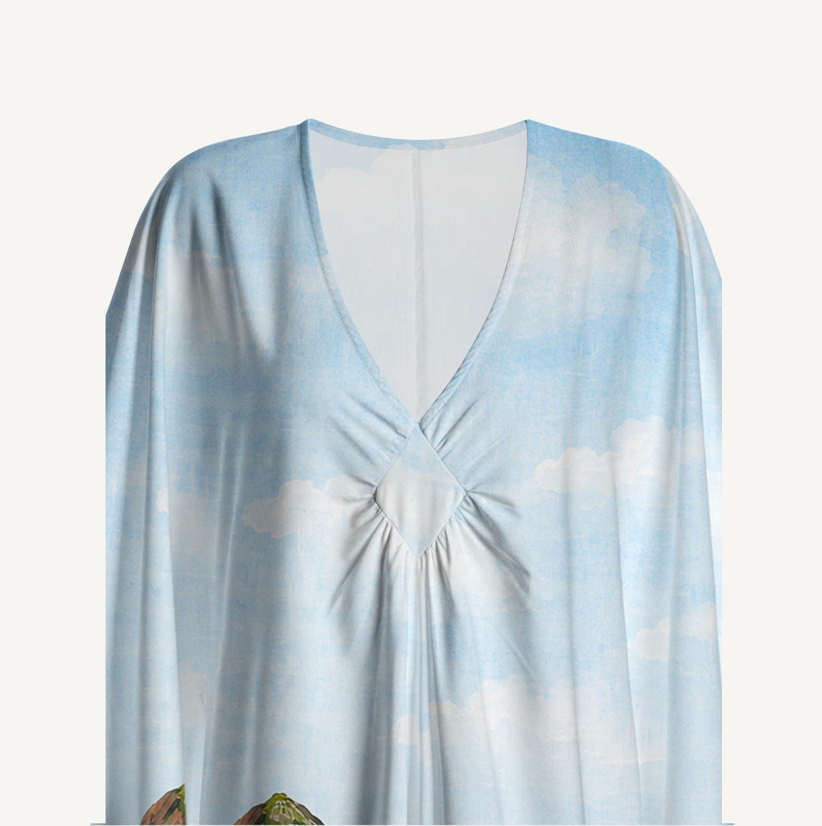 Rio Beach Scene Kimono Sleeve Kaftan Dress