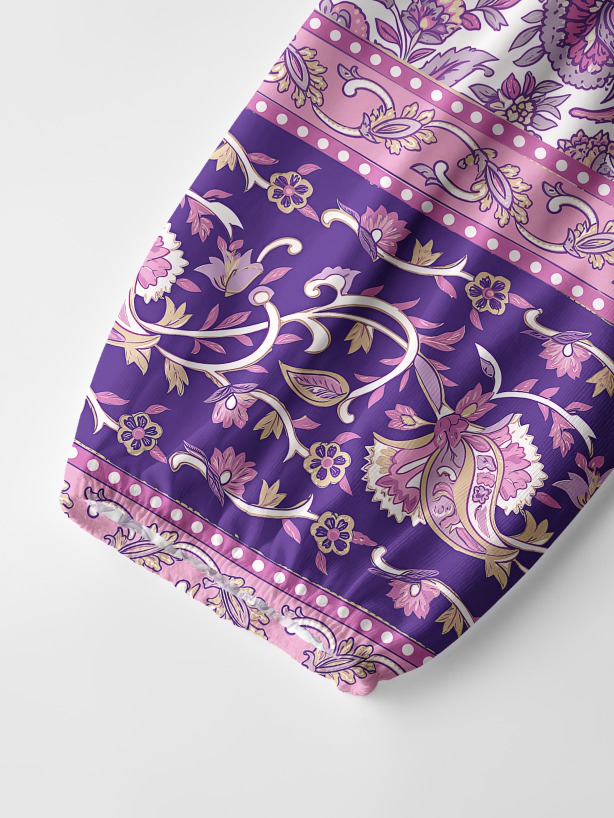 Violet Paisley Garden Print Boho Long Sleeve Tie‑Neck Blouse