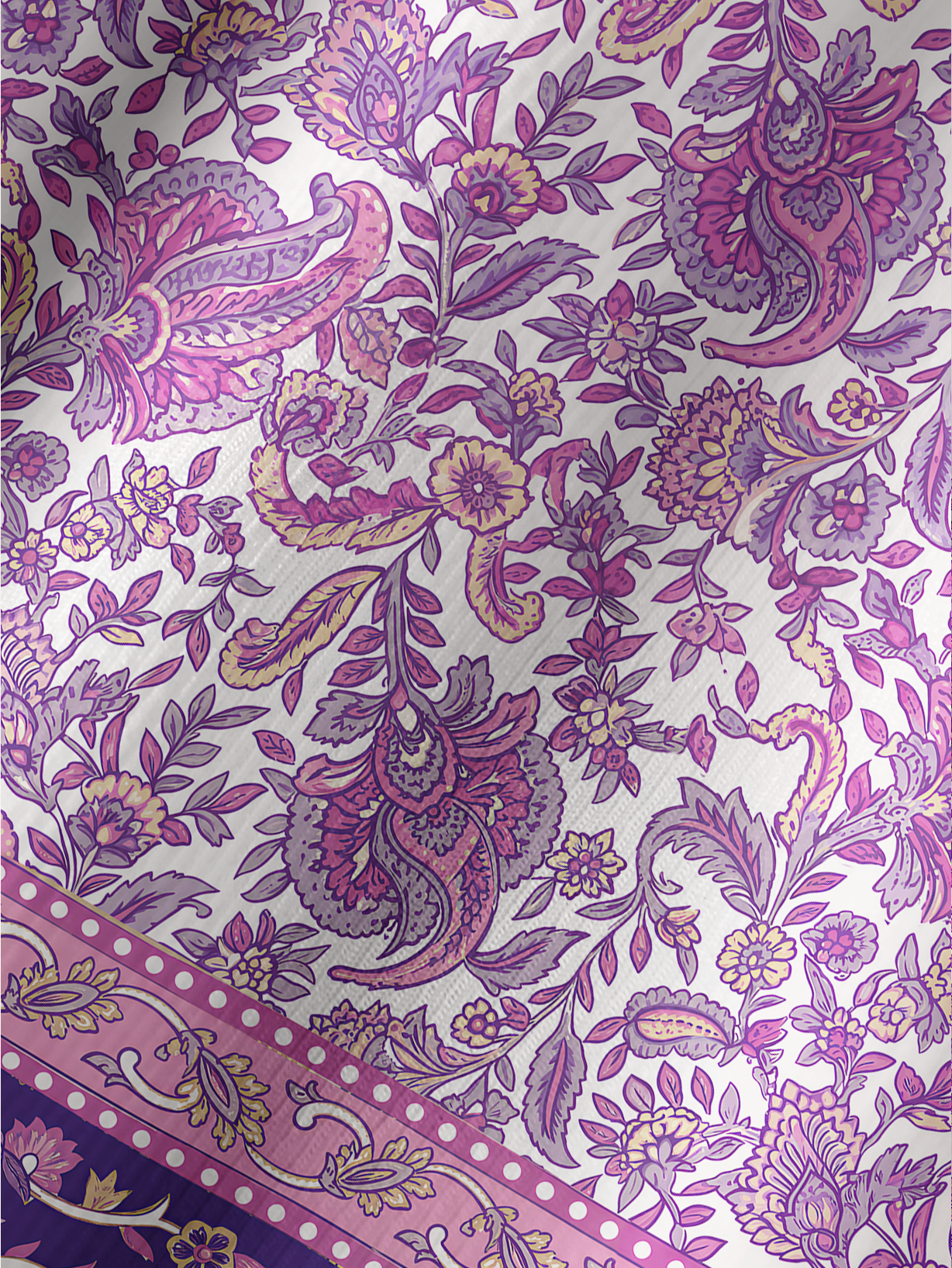 Violet Paisley Garden Print Boho Long Sleeve Tie‑Neck Blouse