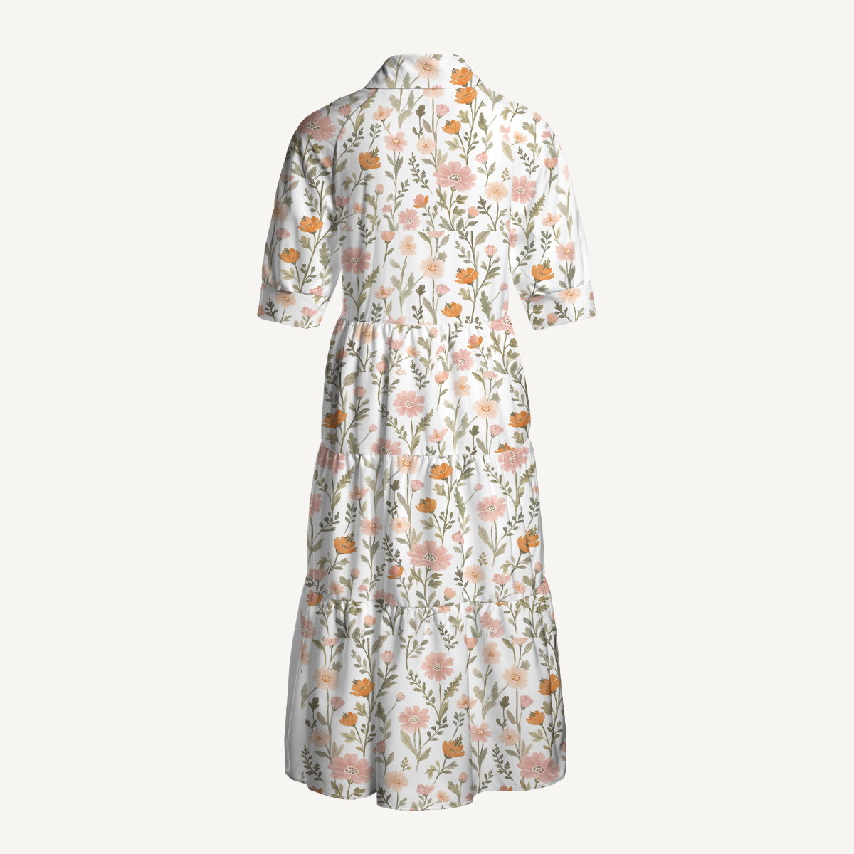 Wild Flower Garden Elbow-Length Sleeve Midi Dress For Women
