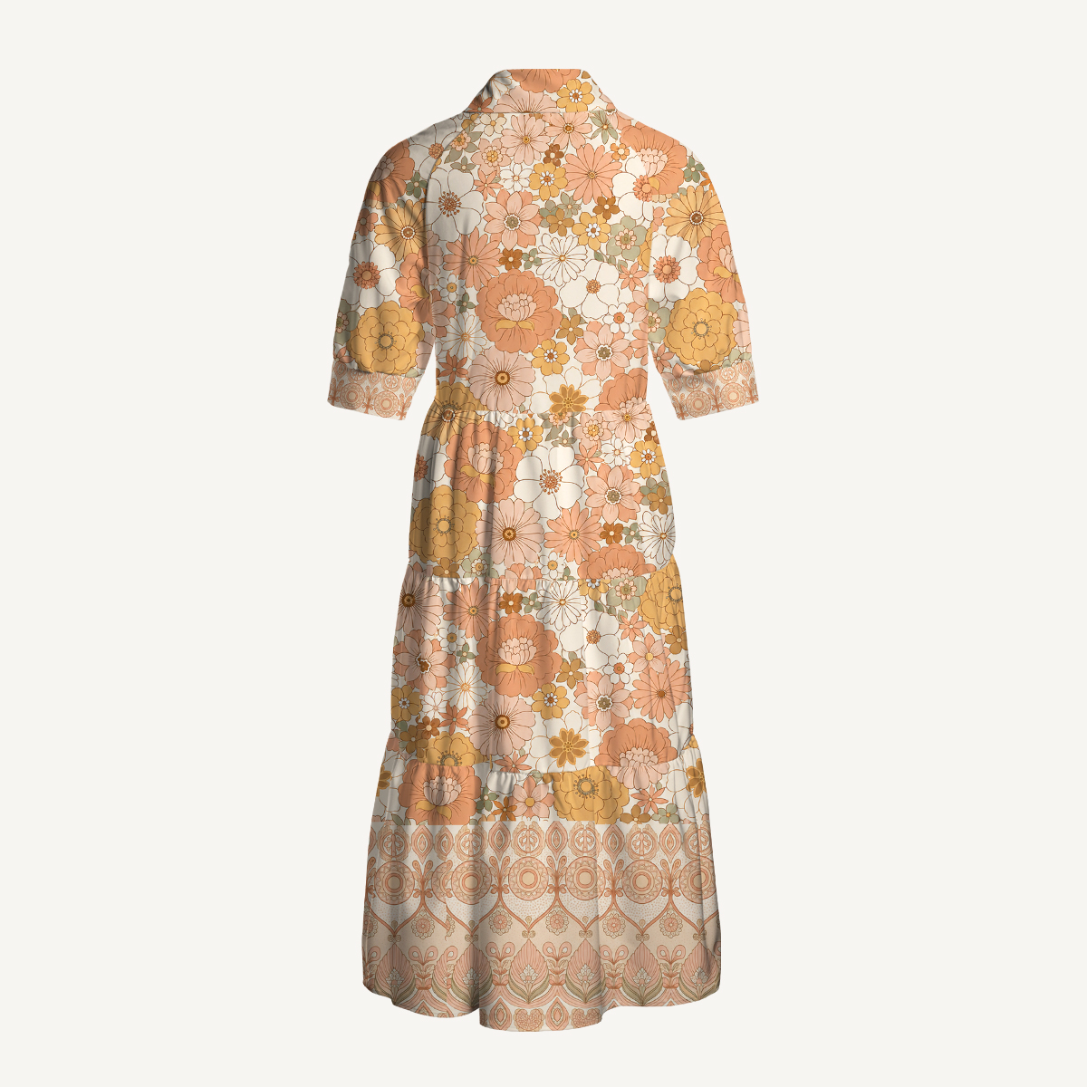 70s Groovy Boho Inspired Retro Floral Women Midi Dress With Pockets