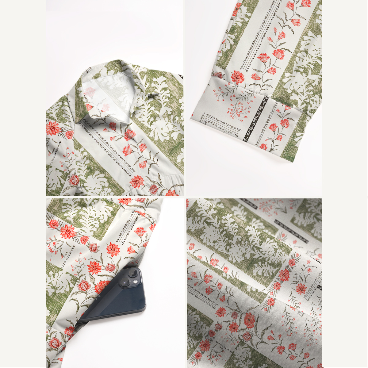Vintage Botanical Patchwork Elbow Length Sleeve Midi Dress