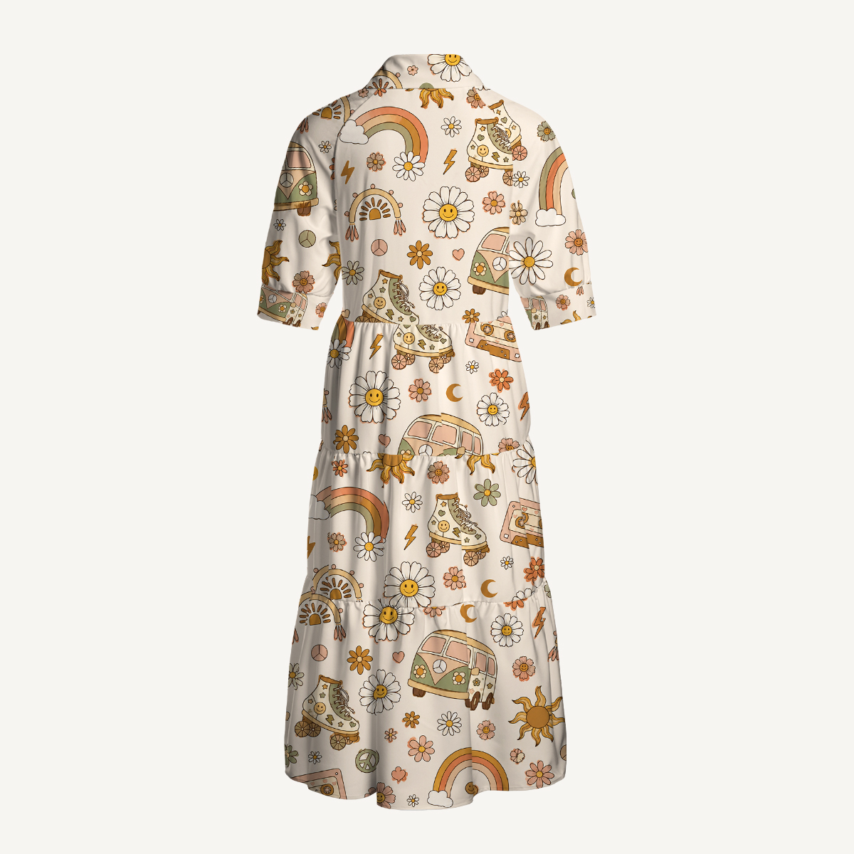 70s Retro Hipister Midi Dress For Women With Pockets