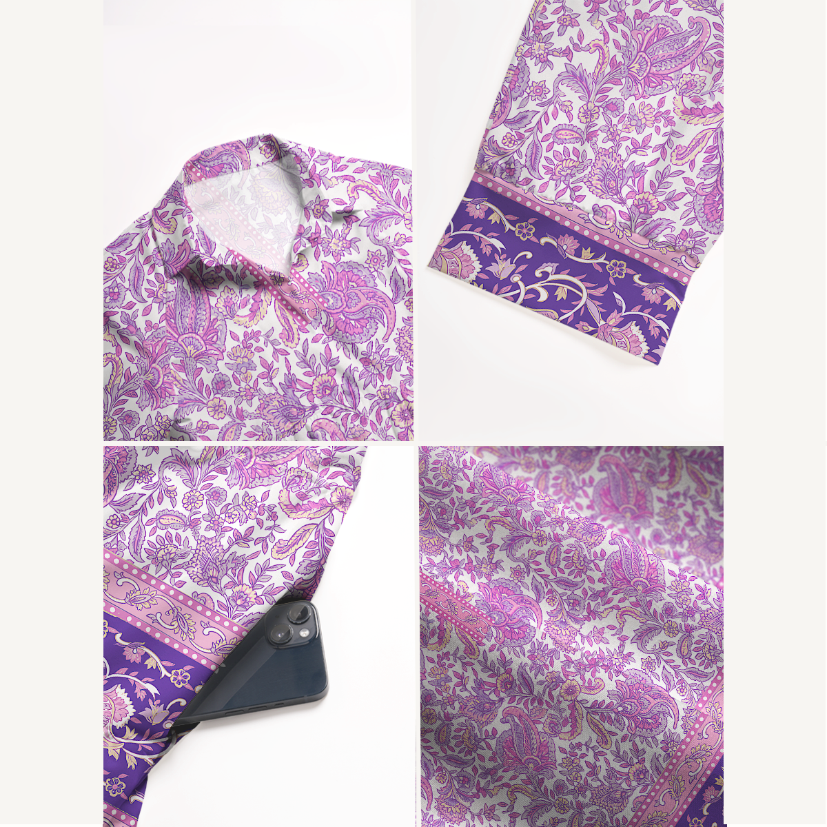Violet Paisley Garden Print Elbow-Length Sleeve Women Midi Dress With Pockets