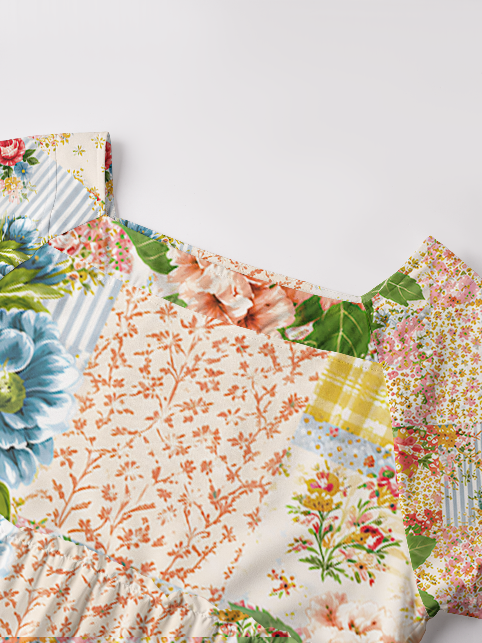 Vintage Cottage Garden Quilt Square Neckline Cap Sleeve Maxi Dress