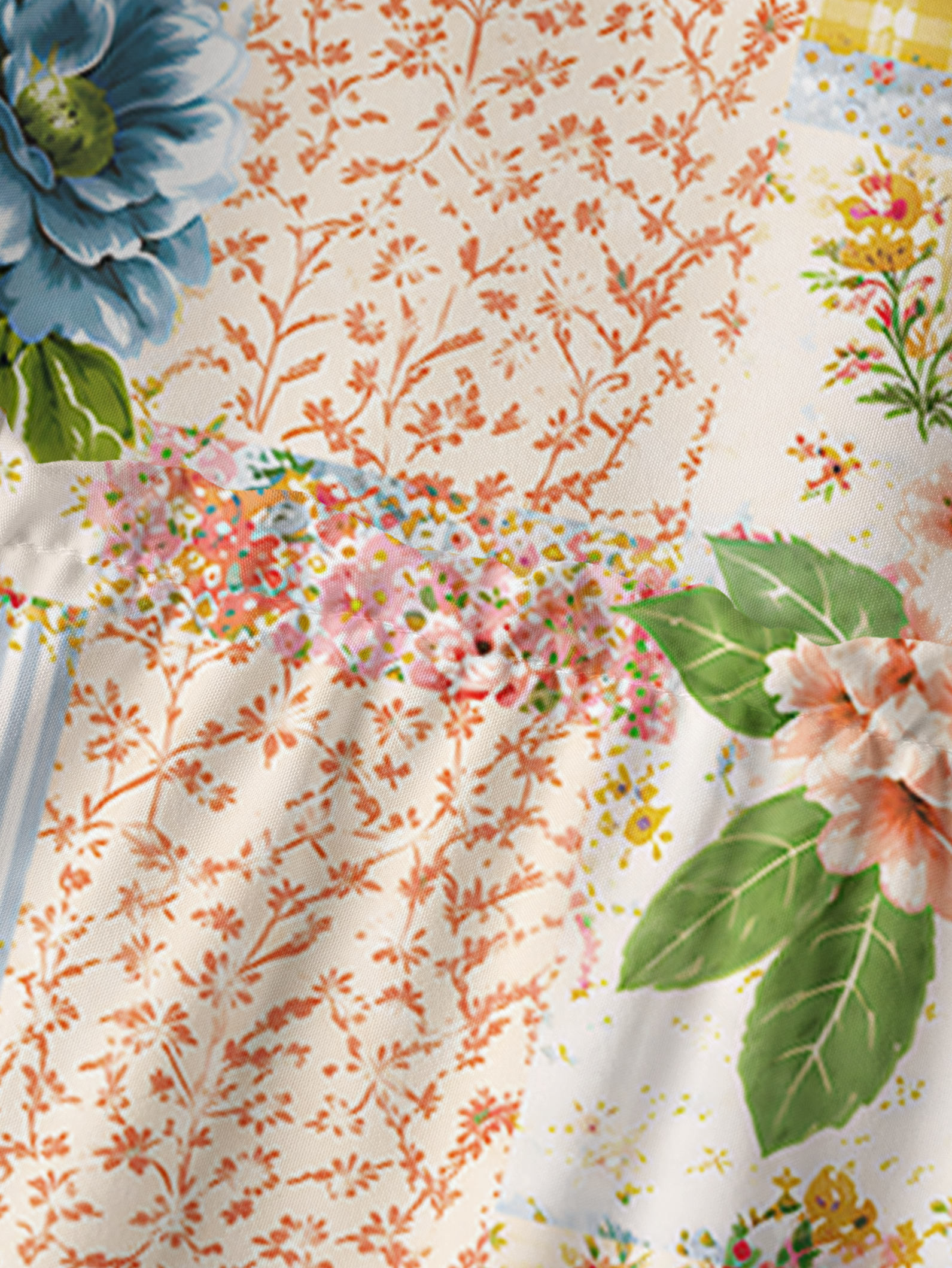 Vintage Cottage Garden Quilt Square Neckline Cap Sleeve Maxi Dress