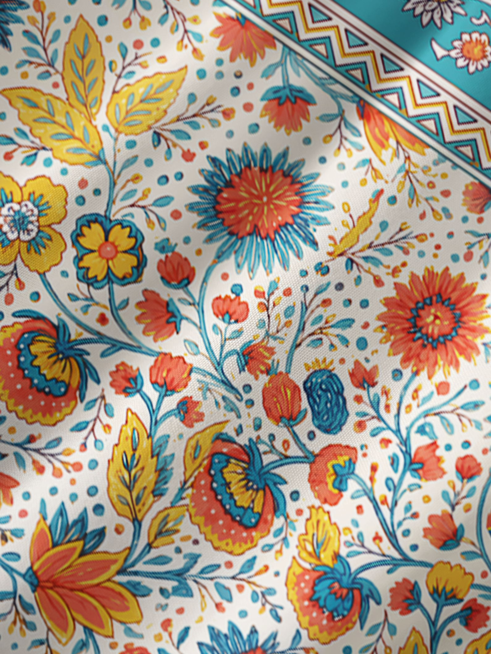 Moroccan Garden Pattern Square Neckline Cap Sleeve Maxi Dress