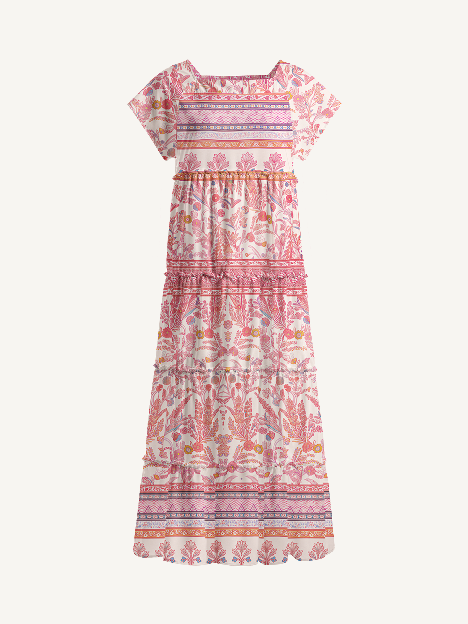 Rosewood Vintage Garden Square Neckline Cap Sleeve Maxi Dress