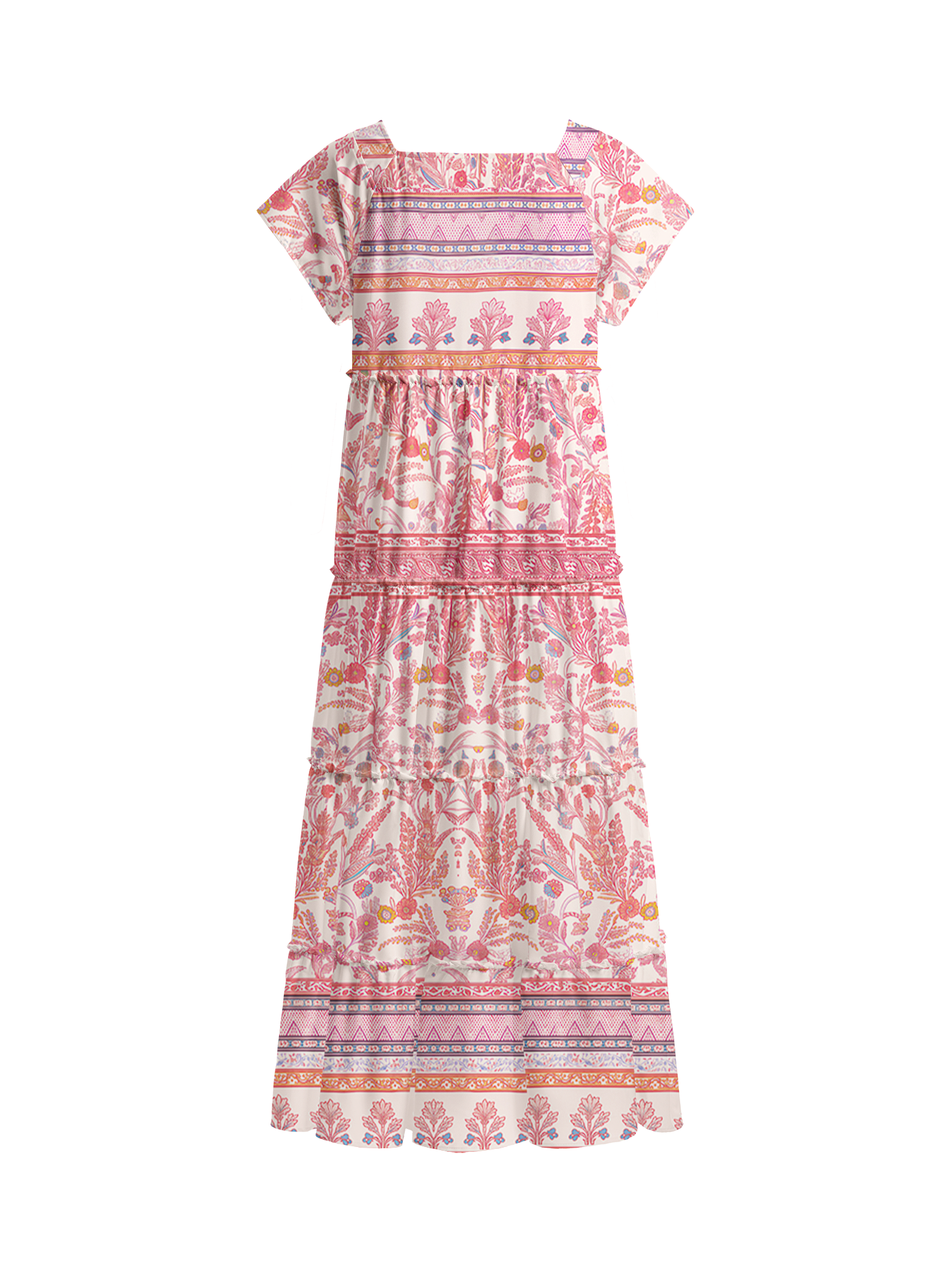 Rosewood Vintage Garden Square Neckline Cap Sleeve Maxi Dress