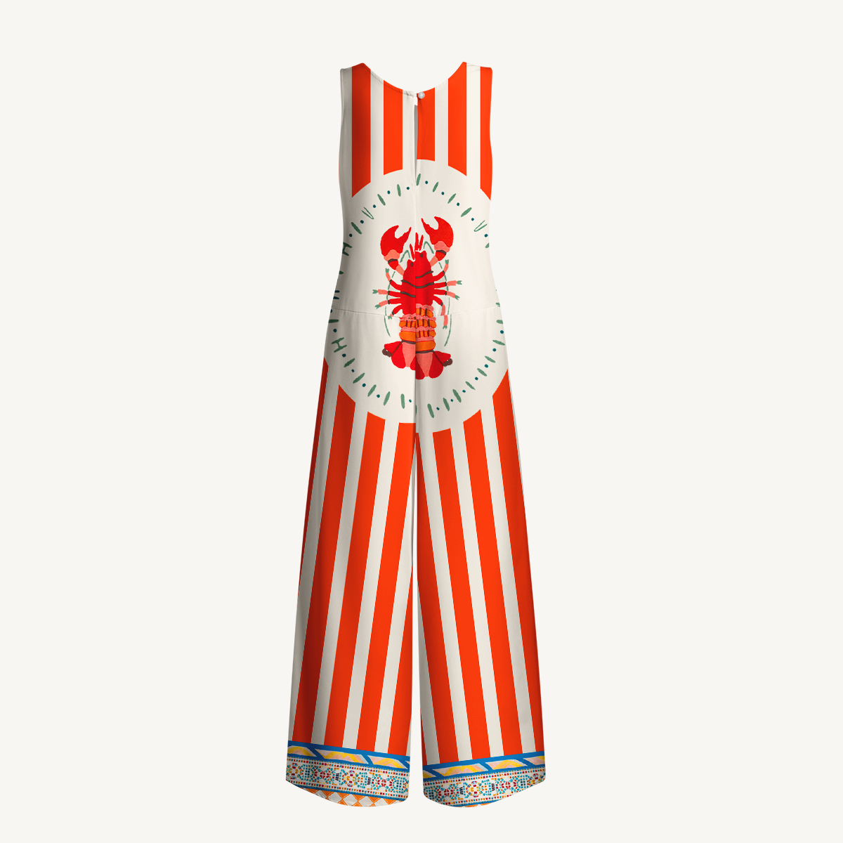 Tropical Lobster Patchwork Jumpsuit with Pockets for Women