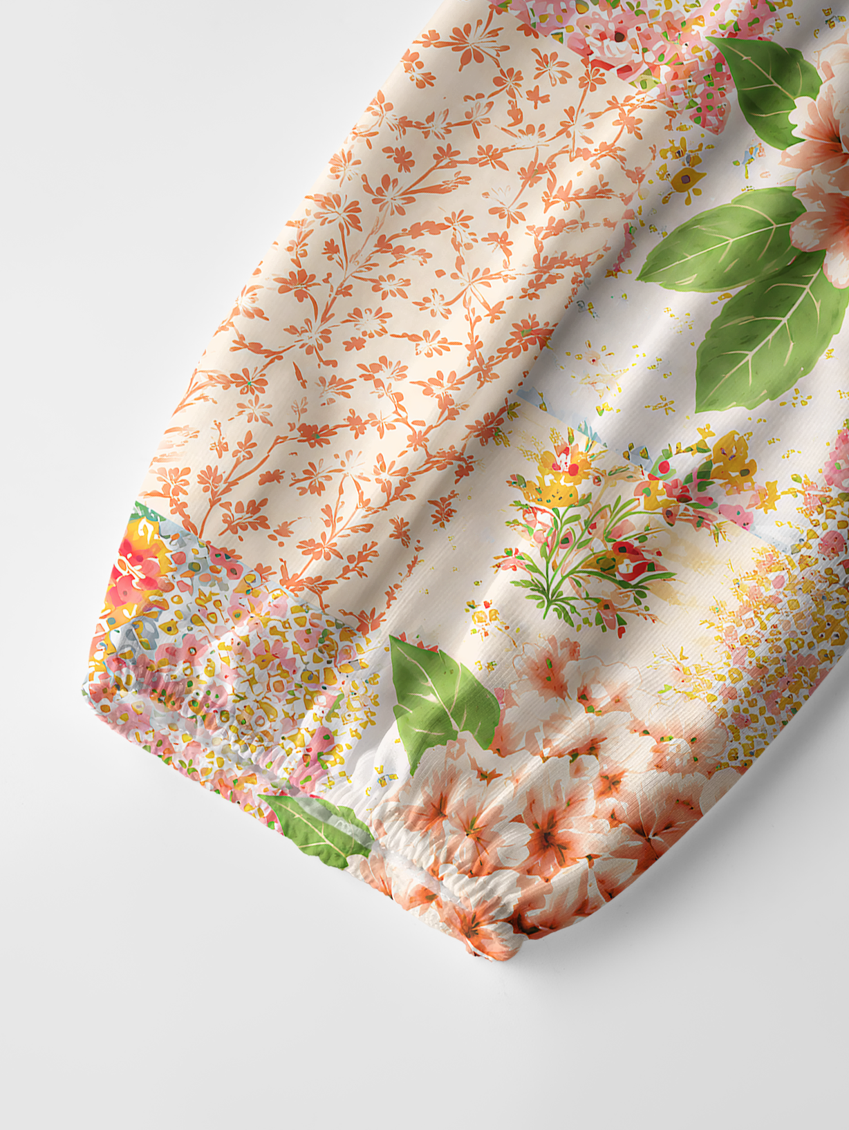 Vintage Cottage Garden Quilt Print Boho Long Sleeve Tie‑Neck Blouse