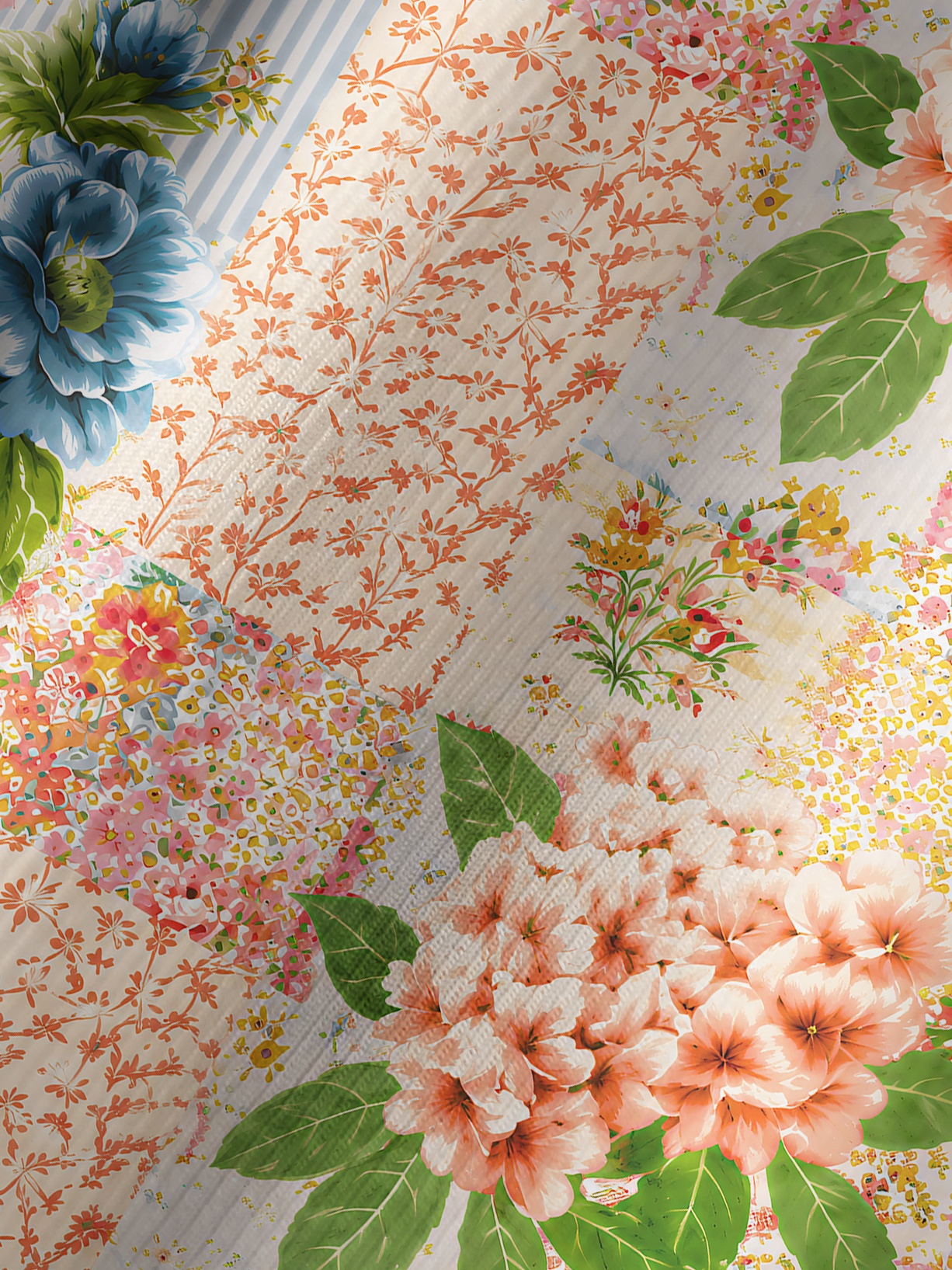 Vintage Cottage Garden Quilt Print Boho Long Sleeve Tie‑Neck Blouse