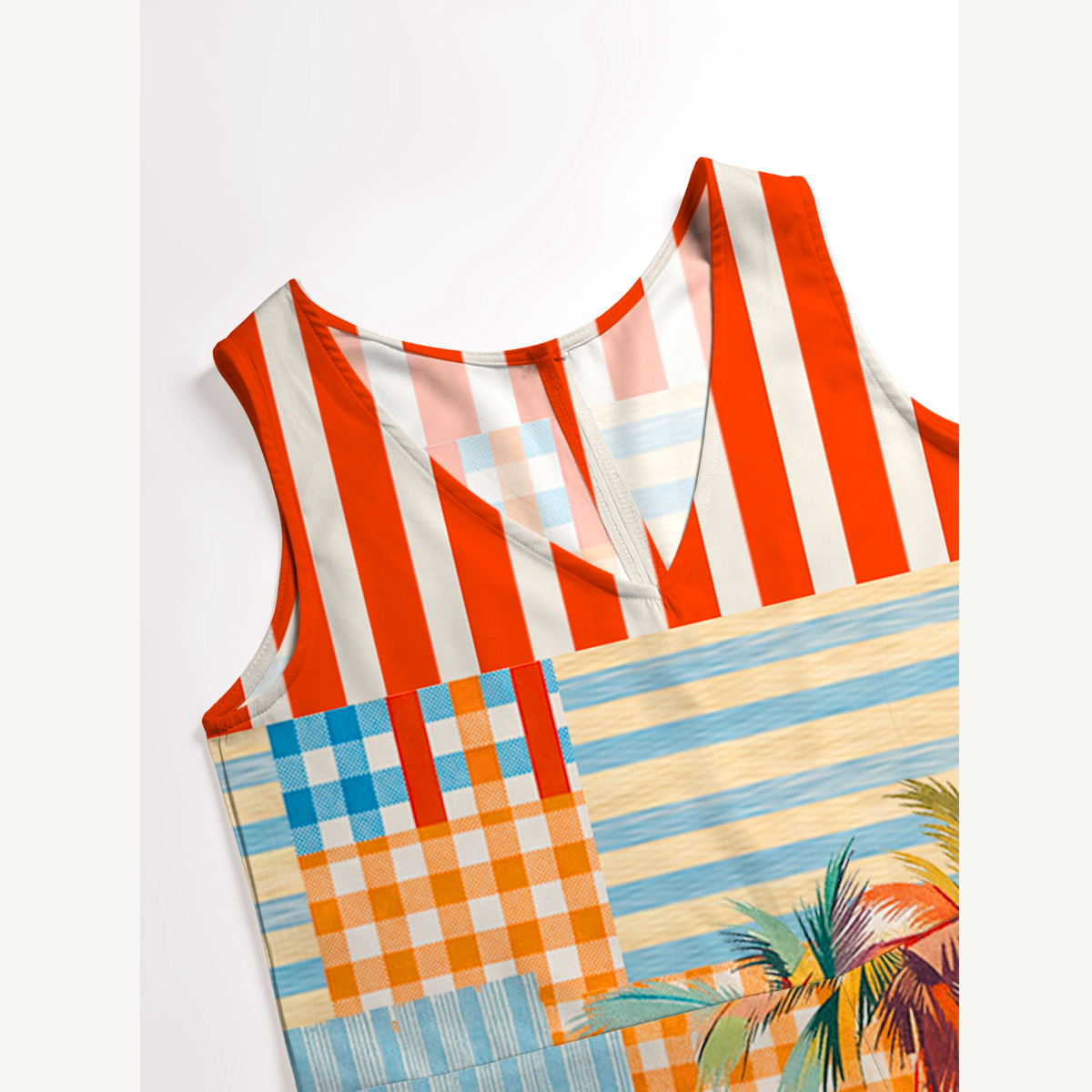 Tropical Lobster Patchwork Jumpsuit with Pockets for Women