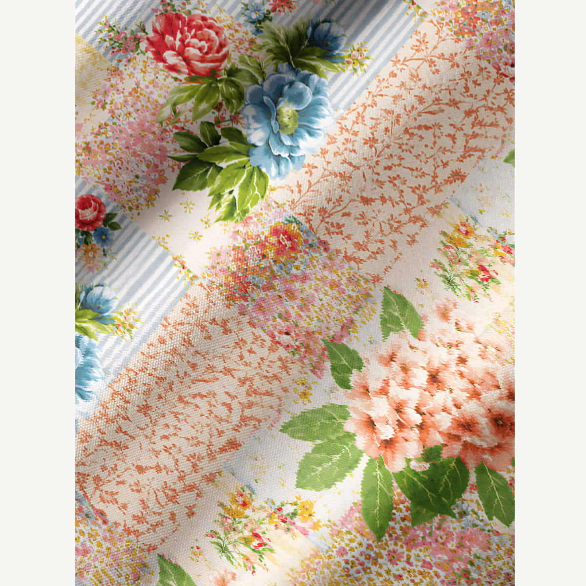 Vintage Cottage Garden Quilt Tie‑Neck Long Sleeve Mini Dress